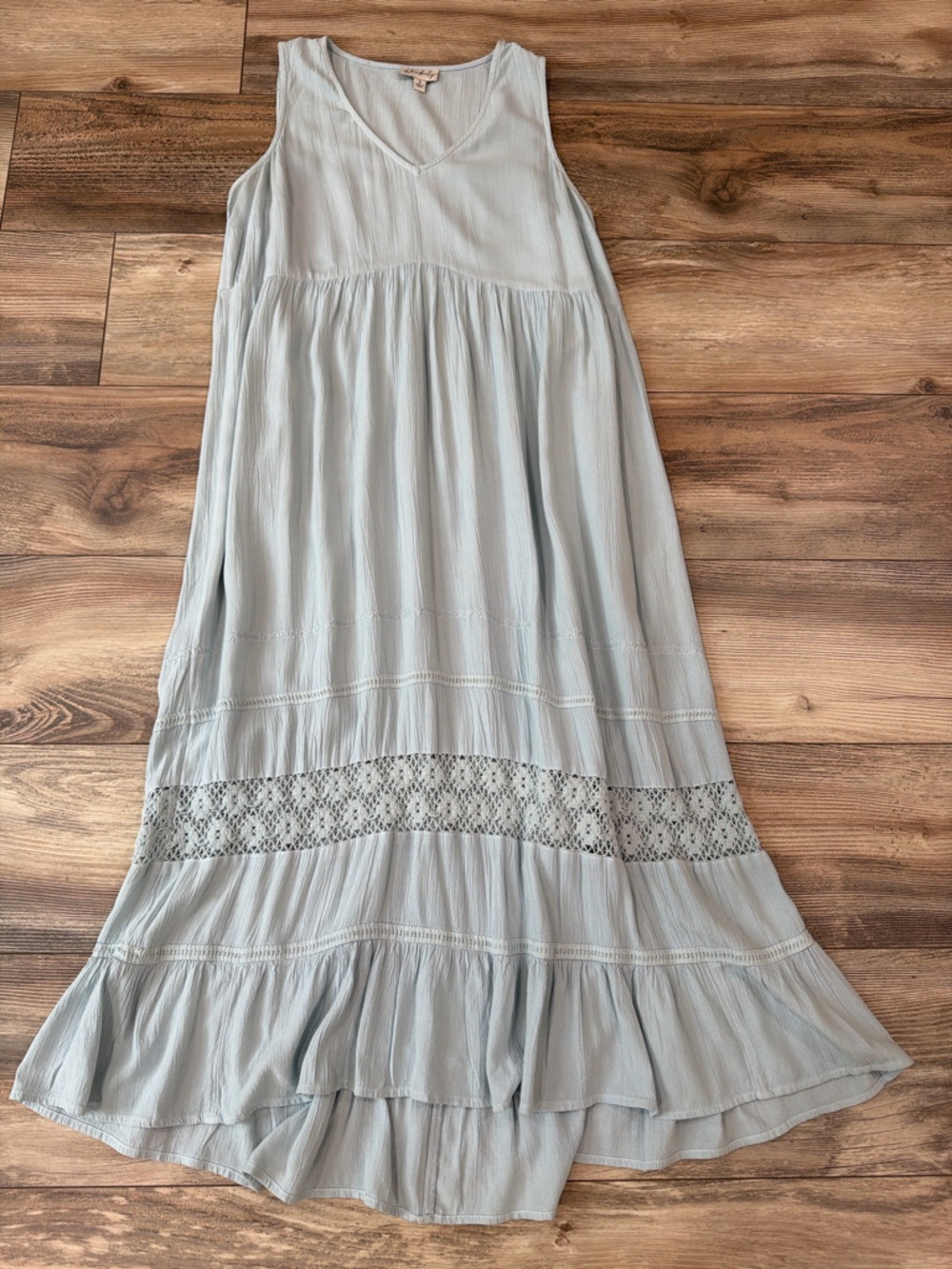 Wanderly Light Blue Boho Maxi Dress Sleeveless Lace Size S - Picture 2 of 9
